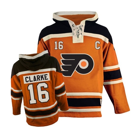 Bobby Clarke Philadelphia Flyers Old Time Hockey Authentic Sawyer Hooded Sweatshirt Jersey - Orange