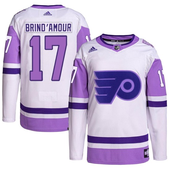 Rod Brind'amour Philadelphia Flyers Authentic Rod Brind'Amour Hockey Fights Cancer Primegreen Adidas Jersey - White/Purple