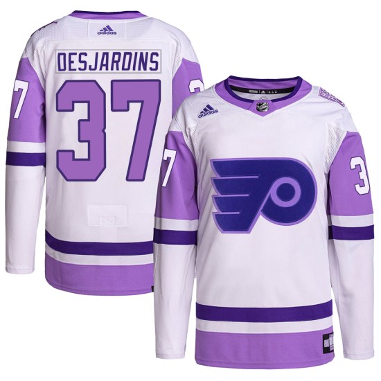 Eric Desjardins Philadelphia Flyers Authentic Hockey Fights Cancer Primegreen Adidas Jersey - White/Purple