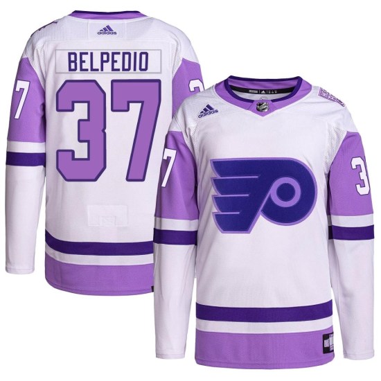Louie Belpedio Philadelphia Flyers Youth Authentic Hockey Fights Cancer Primegreen Adidas Jersey - White/Purple
