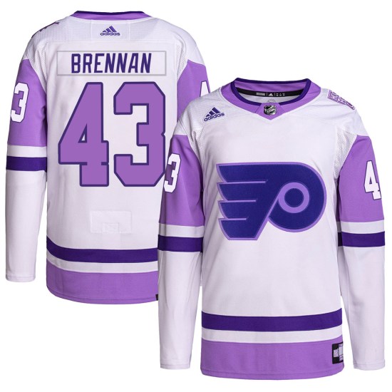 T.J. Brennan Philadelphia Flyers Youth Authentic Hockey Fights Cancer Primegreen Adidas Jersey - White/Purple