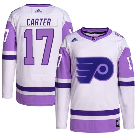 Jeff Carter Philadelphia Flyers Youth Authentic Hockey Fights Cancer Primegreen Adidas Jersey - White/Purple