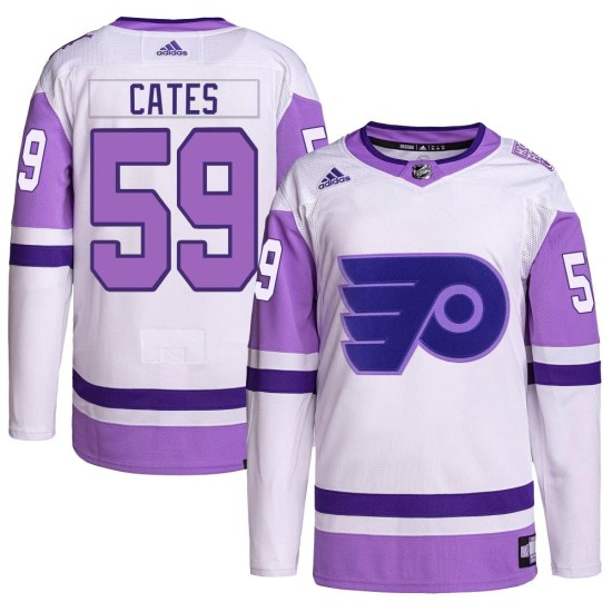 Jackson Cates Philadelphia Flyers Youth Authentic Hockey Fights Cancer Primegreen Adidas Jersey - White/Purple
