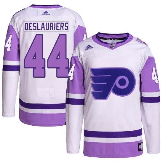 Nicolas Deslauriers Philadelphia Flyers Youth Authentic Hockey Fights Cancer Primegreen Adidas Jersey - White/Purple