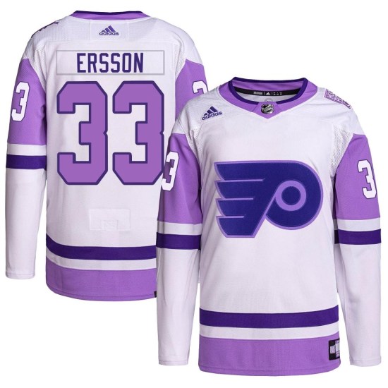 Samuel Ersson Philadelphia Flyers Youth Authentic Hockey Fights Cancer Primegreen Adidas Jersey - White/Purple