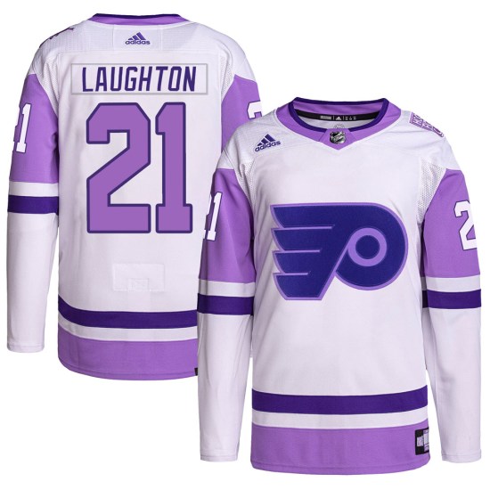 Scott Laughton Philadelphia Flyers Youth Authentic Hockey Fights Cancer Primegreen Adidas Jersey - White/Purple