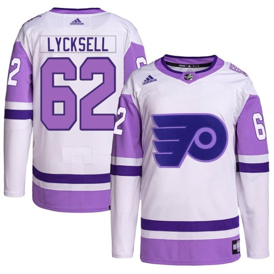 Olle Lycksell Philadelphia Flyers Youth Authentic Hockey Fights Cancer Primegreen Adidas Jersey - White/Purple