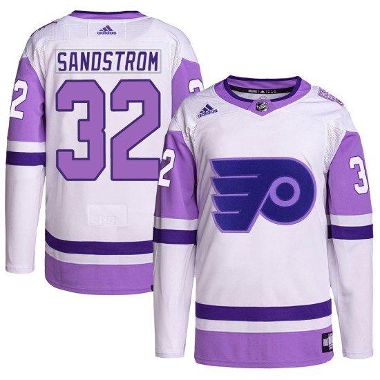 Felix Sandstrom Philadelphia Flyers Youth Authentic Hockey Fights Cancer Primegreen Adidas Jersey - White/Purple