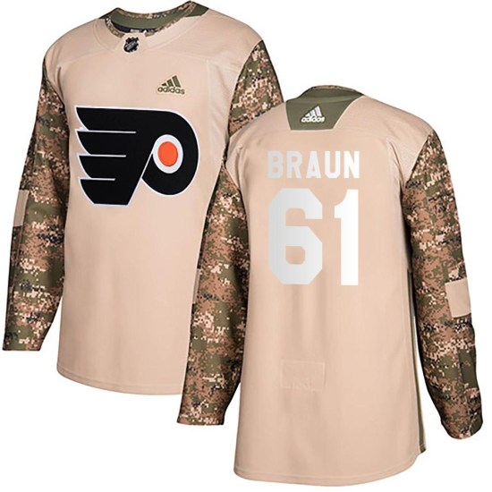 Justin Braun Philadelphia Flyers Youth Authentic Veterans Day Practice Adidas Jersey - Camo