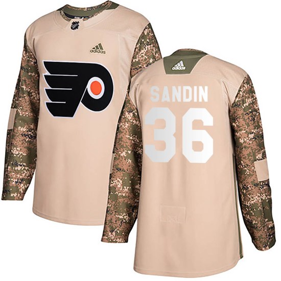 Linus Sandin Philadelphia Flyers Authentic Veterans Day Practice Adidas Jersey - Camo